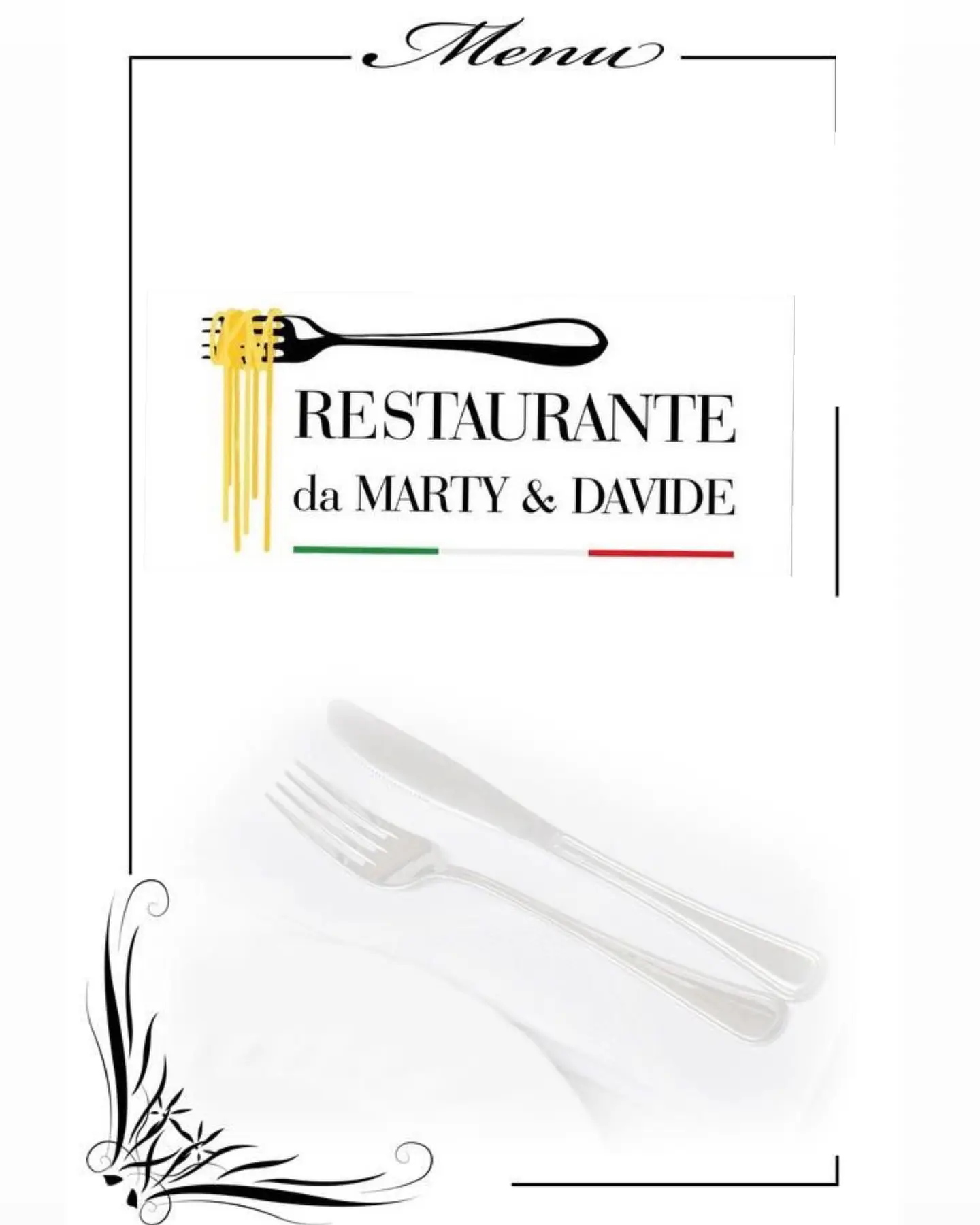 Carta Restaurante da Marty & Davide. Portada