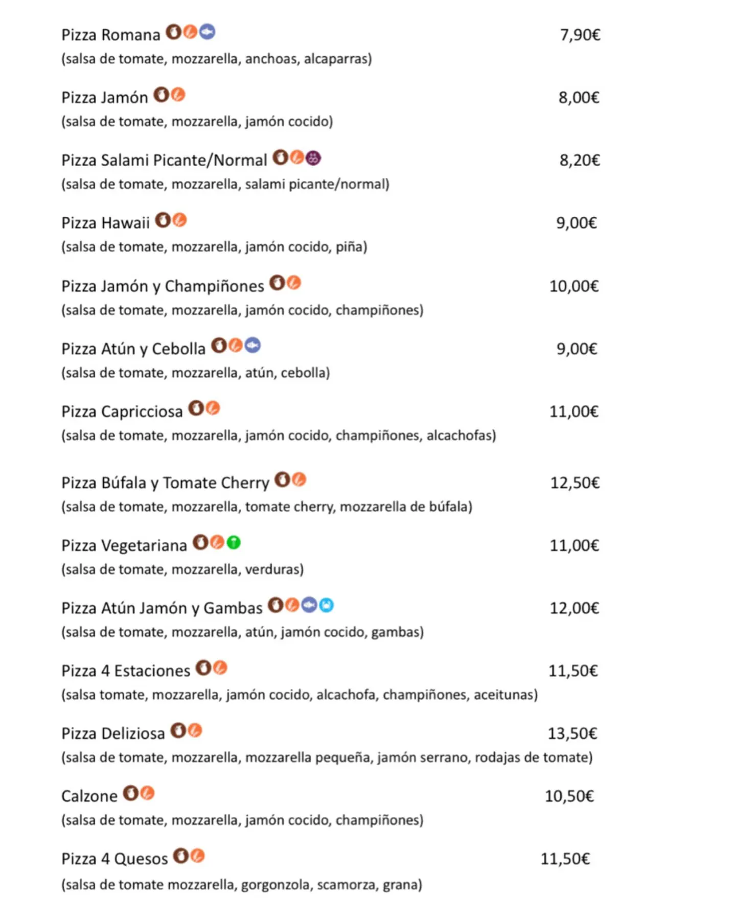 Carta Restaurante da Marty & Davide. Pizzas